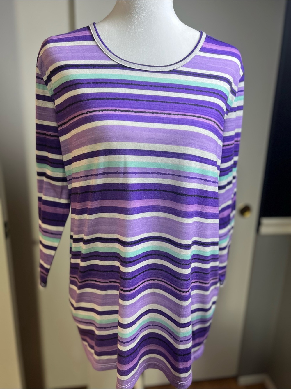 Allison Daley Lavender and Mint Striped Long Sleeve Tee